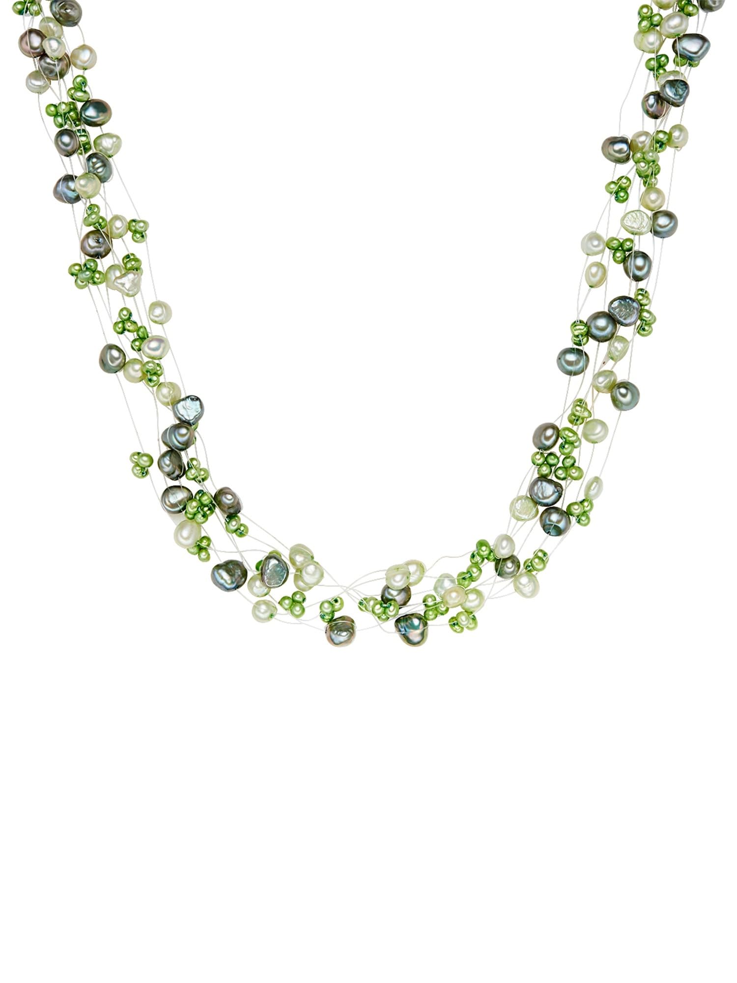 Collana Valero Pearls In Argento 925 Con Perle D'Acqua Dolce Coltivate | Verde Giada Barocche 3-6 Mm