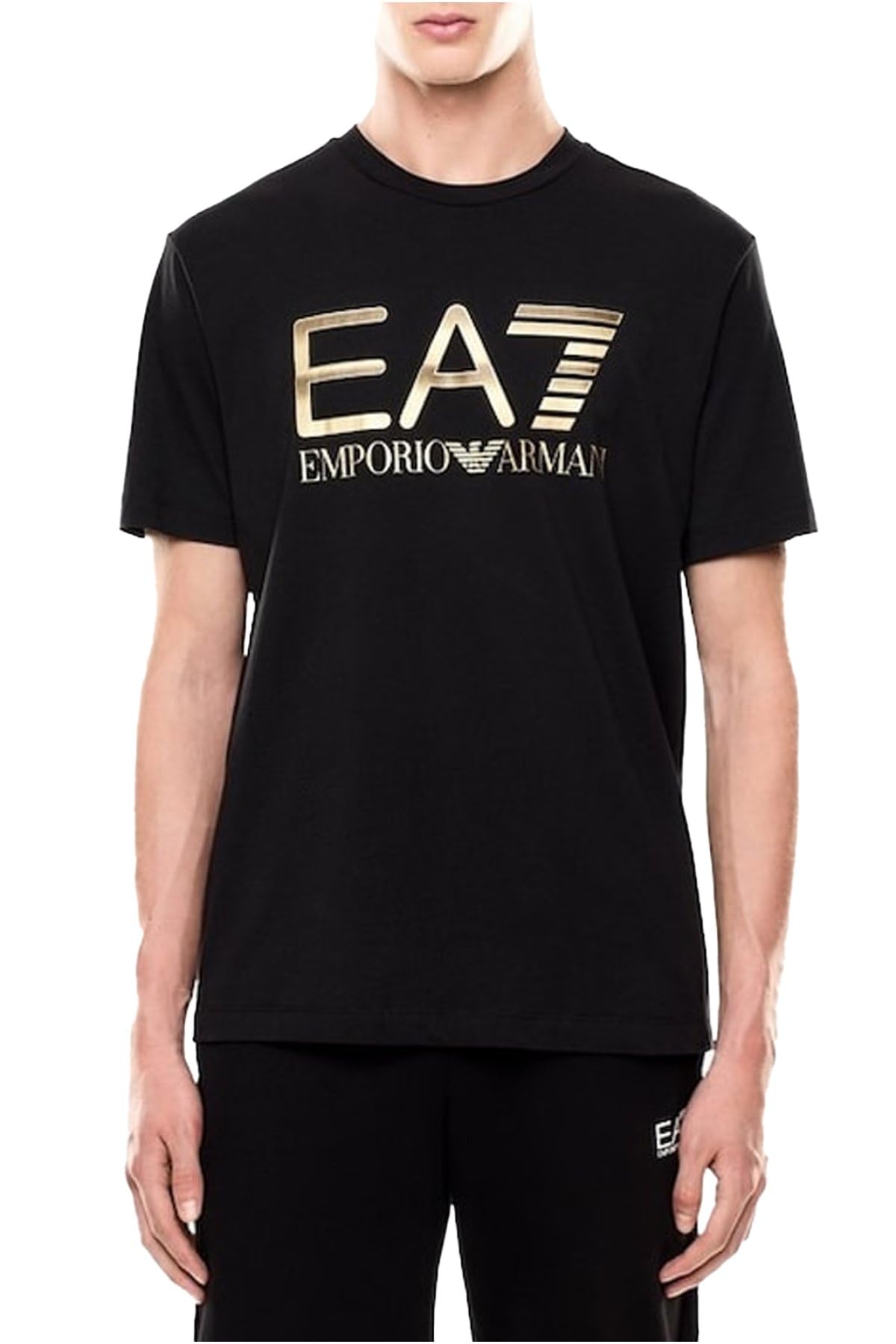 Ea7 Black Logo Series Cotton T-Shirt With Oversized Logo