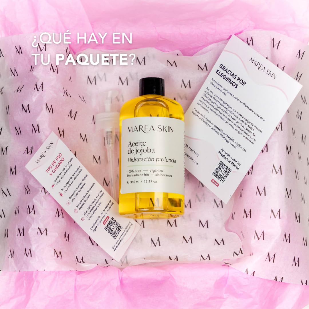 Marea Skin Aceite de Jojoba, Prensado en frío, Orgánico Certificado, Sin Hexanos, Sin Parabenos, Sin Fragancias, 100% Puro Club Marea
