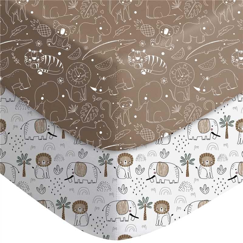 Image of FILLEEP Baby Crib Sheets for Boys Girls Neutral, 2 Pack Crib Mattress Sheet for Standard Crib and Toddler Mattress, Super Soft Breathable Fitted Crib Sheet 52x28x8in (Brown Lion)