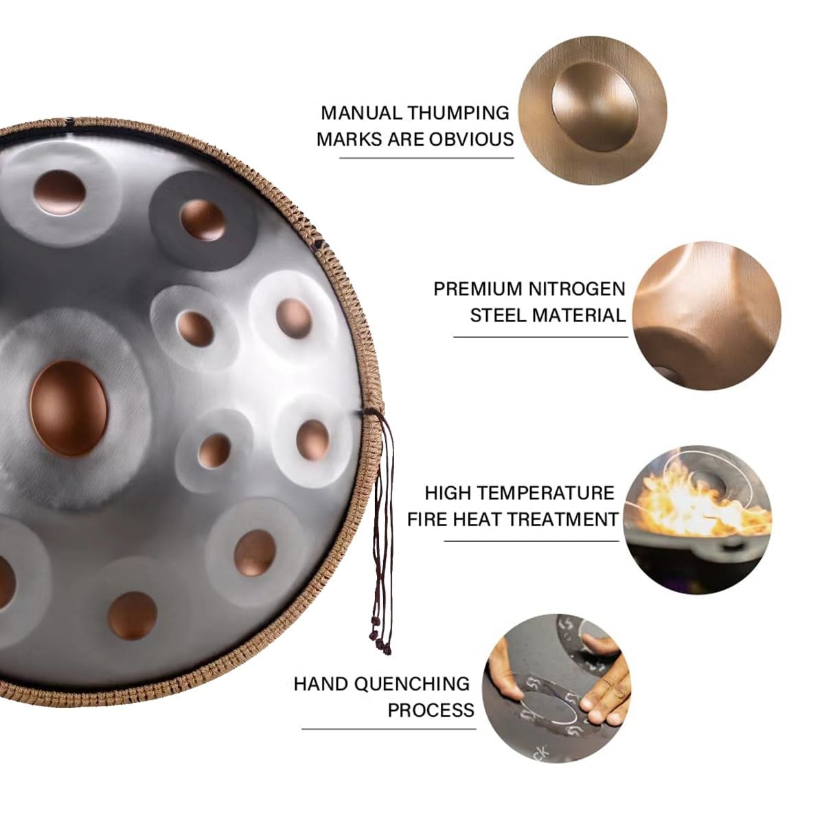 Steel Tongue Drum - Handpan für Klangheilung und Yoga mit 9/10/12 Noten - Premium Instrument für Erwachsene