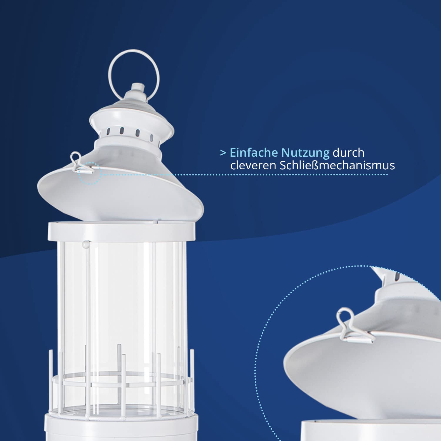 KHG Laterne Leuchtturm 2er Set mit Kerze aus Metall/Glas in weiß, Kerzenständer, Kerzenhalter, Outdoor und Indoor, Deko, Glaseinsatz, für Wohnzimmer, Balkon, Terrasse, Garten usw.