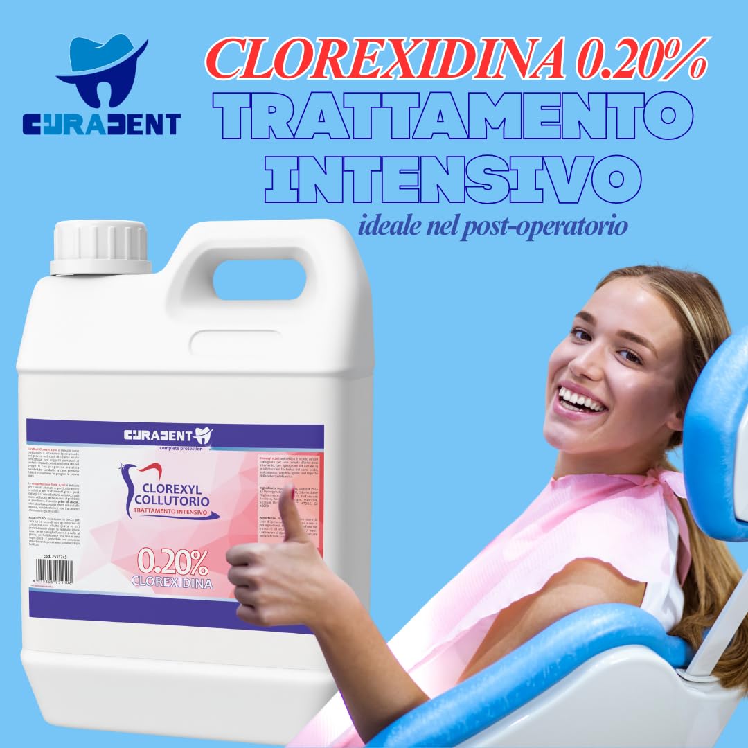 Collutorio Clorexidina 0,2% Professionale – Disinfettante Orale Antibatterico – Ideale per Igiene Orale – Tanica da 5 Litri