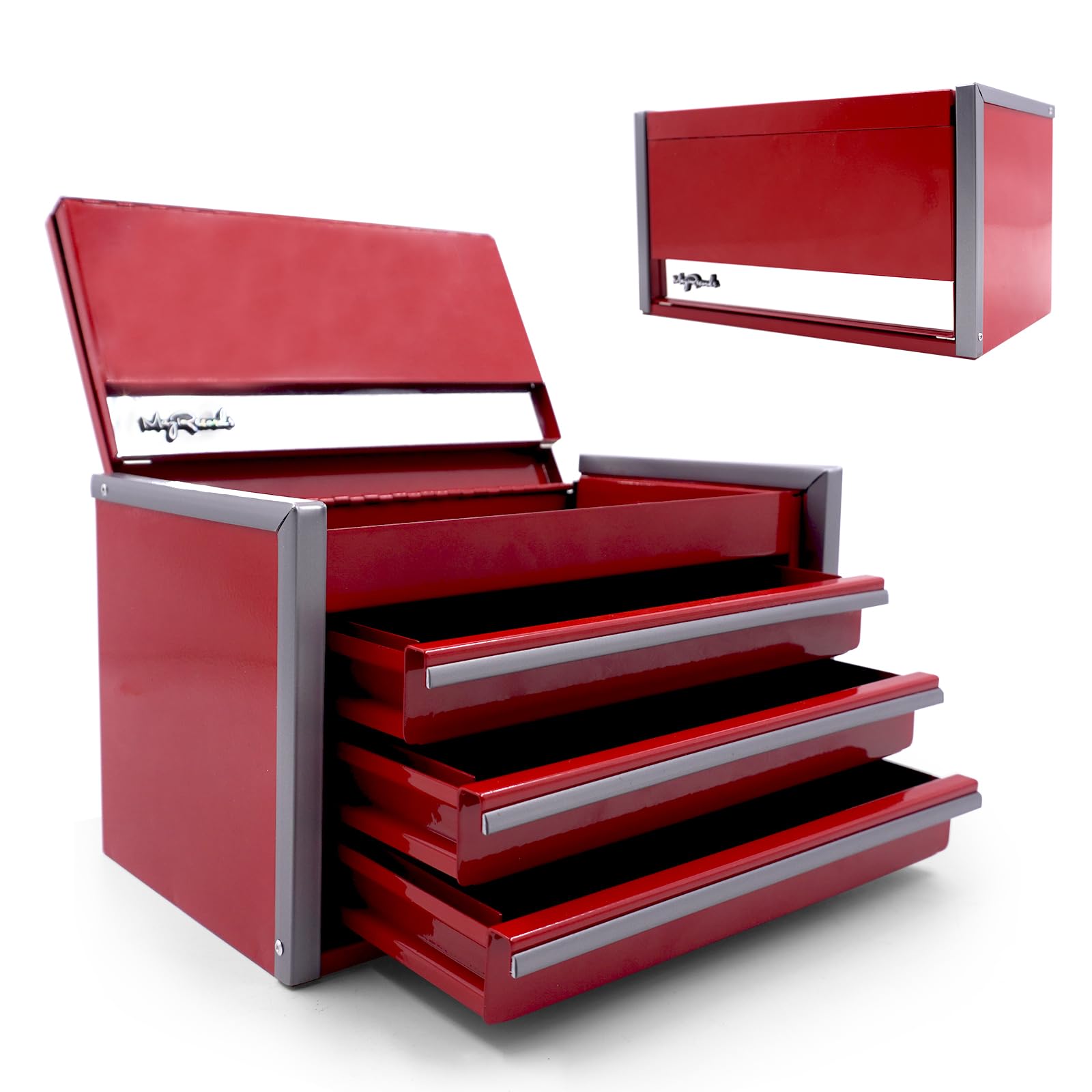 Mini Metal Tool Box with 3 Drawers and Top Storage Portable Micro With Compartments Multifunctional Tool Box for Tools Storage and Organizers,Home DIY (Red)