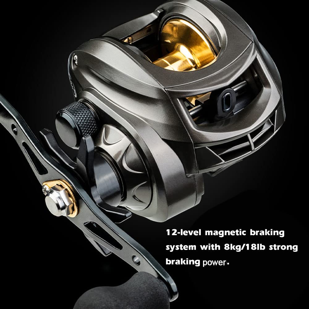 Baitcaster 7.2: 1 kołowrotek wędkarski z hamulcem magnetycznym, maks. 18 funtów z lewą ręką, srebrny (srebrny)