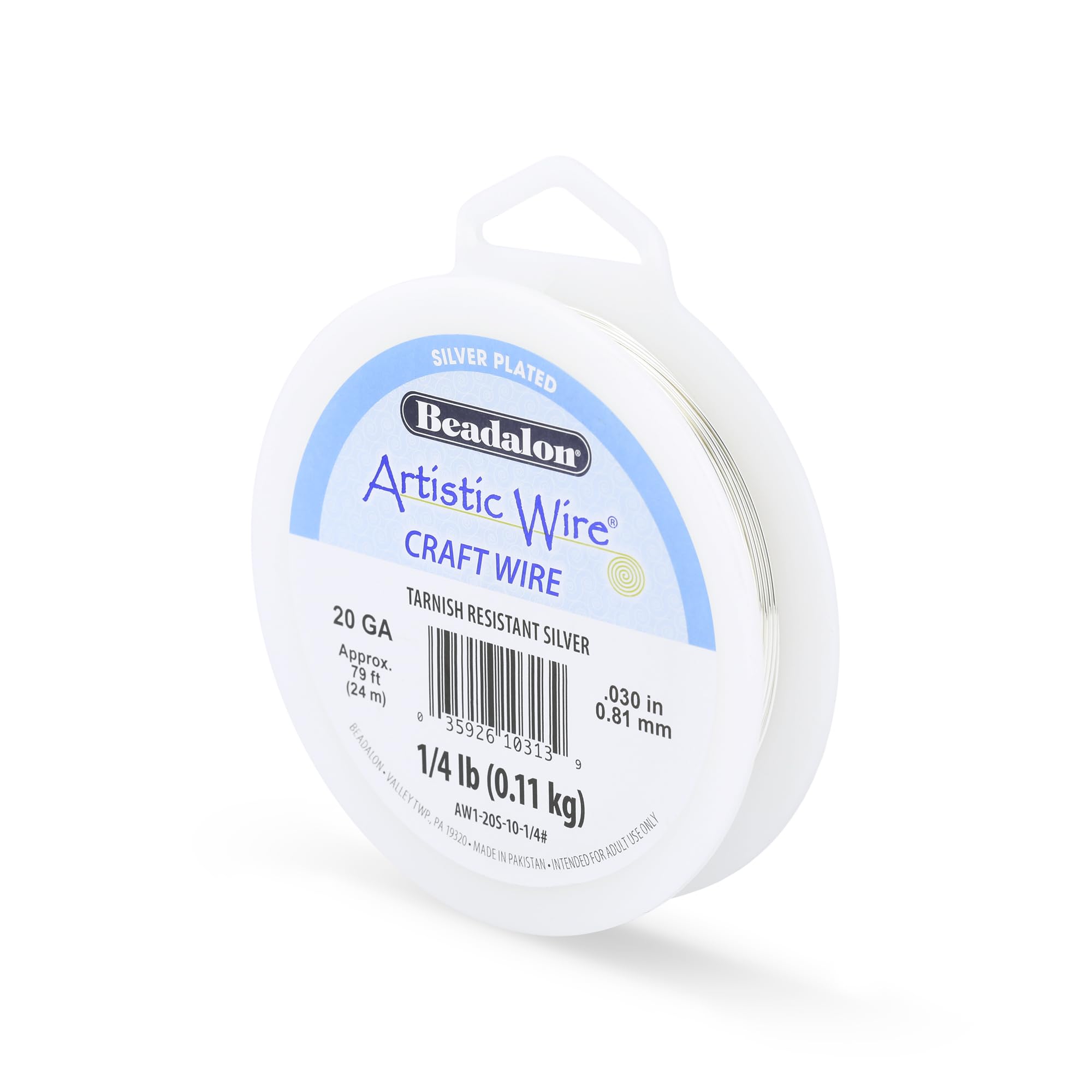 Artistic Wire, 20 Gauge Silver Plated Tarnish Resistant Colored Copper Craft Wire, Silver, 79 ft