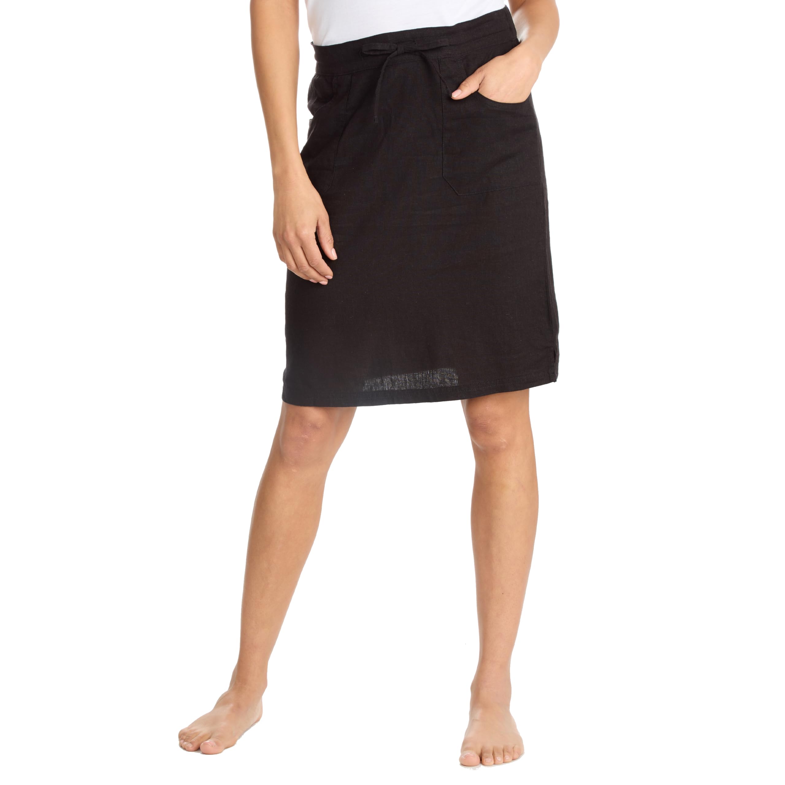 WS-SS24 Ladies Linen Viscose Blend Knee Length Summer Skirt Summer Black 10