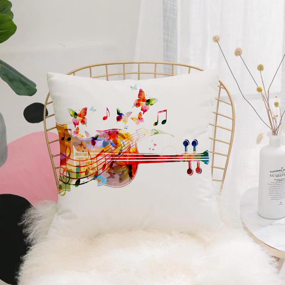 HYMSXW Cushion Cover,Throw Pillow Case Home Decorative for Living Room Bedroom Sofa Chair 20X20 Inch,Music decor, cello with cheerful summer butterflies,Pillowcase 50X50cm