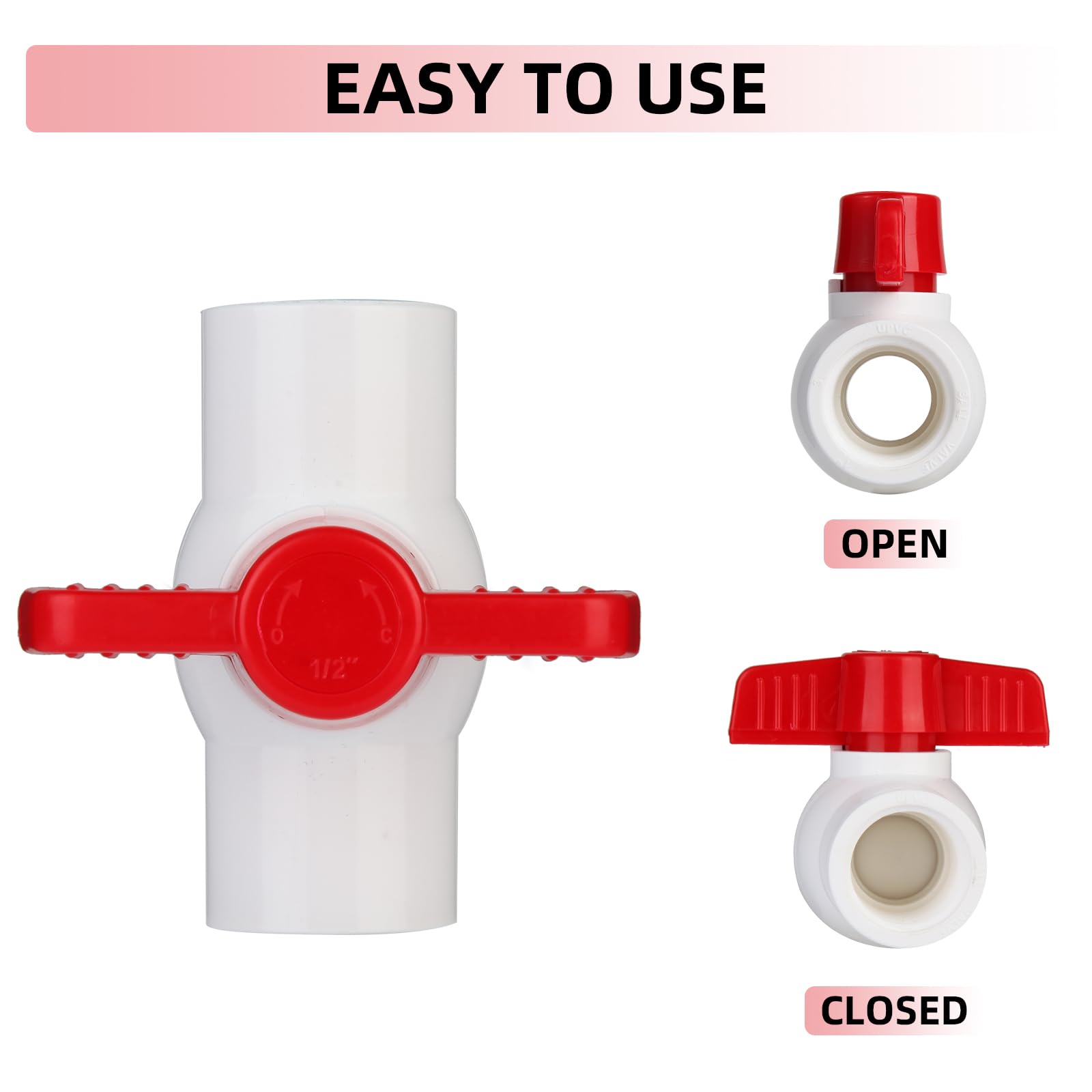 Snapklik.com : 5 Pack 1/2 PVC Ball Valves, Water Shut Off Valves, 1/2 ...