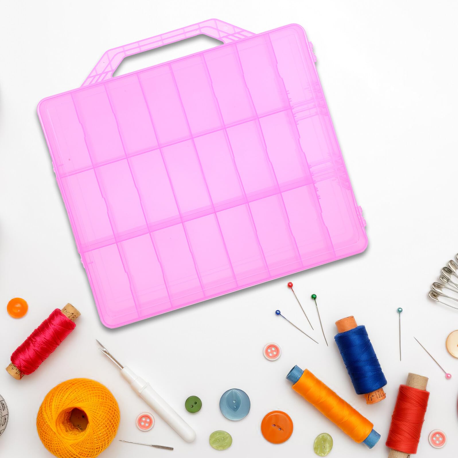 GARVALON Podwójna Warstwa Przezroczystego Pudełka Do Przechowywania z Przegródkami Przenośny Organizer Plastikowy Do Szycia i Akcesoria Rzemieślnicze Kompaktowy Pojemnik Biżuterię i