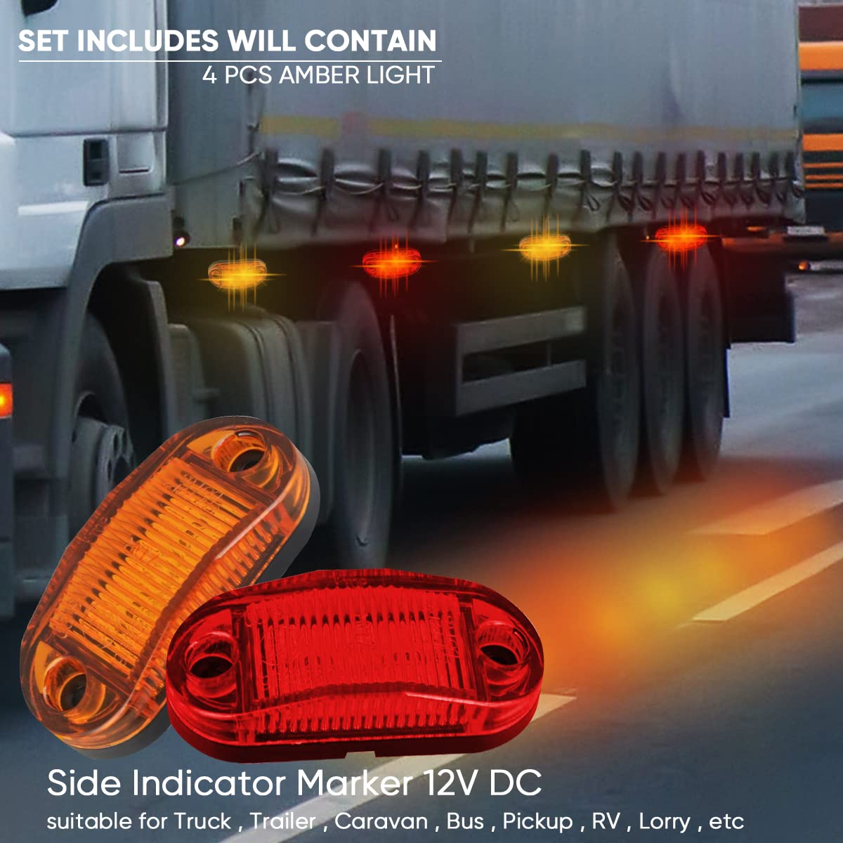4-Pack 2.5 Inch Oval LED Clearance Lights - 2 Red + 2 Amber, Surface Mount For Trailers, Trucks, RVs & Boats - View #4