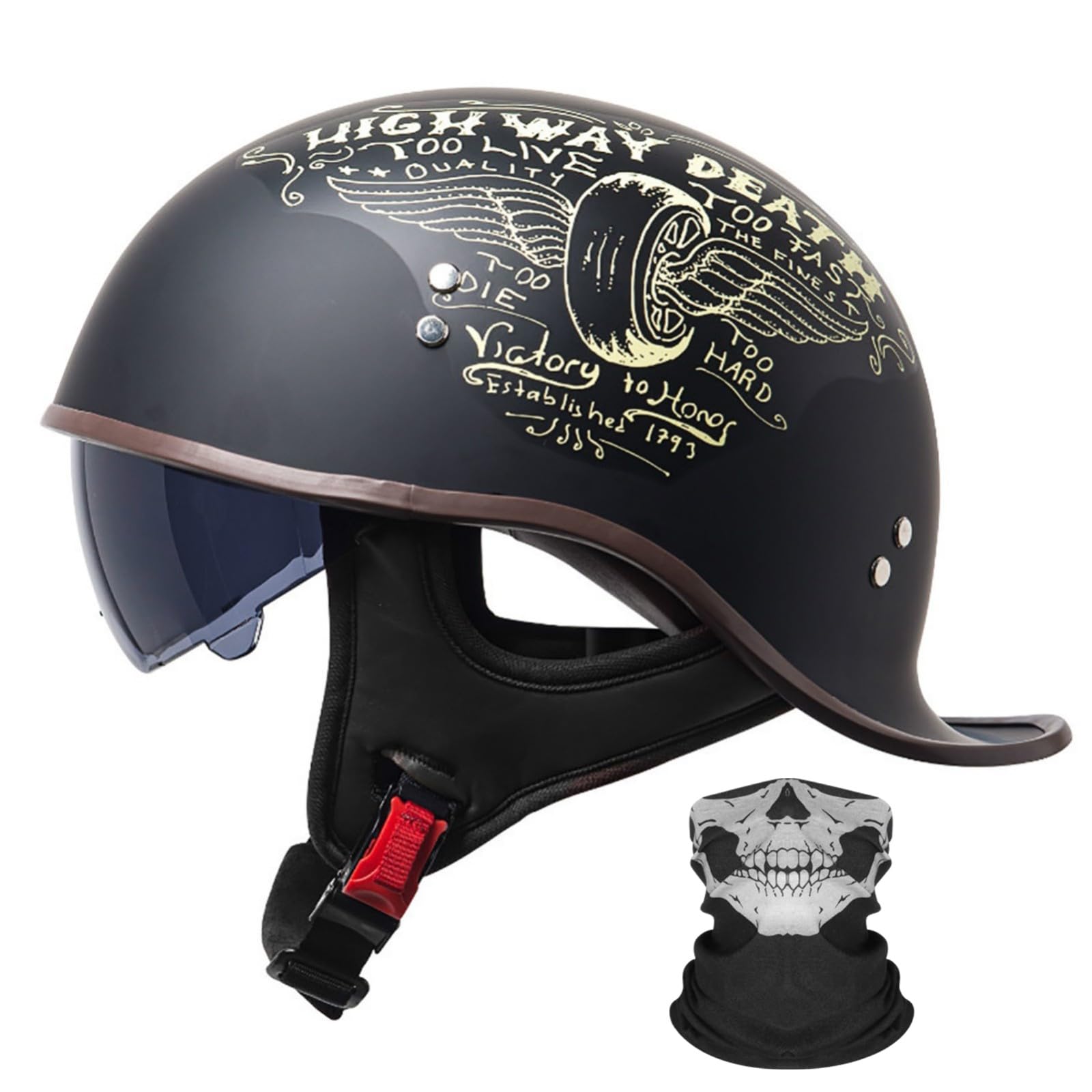 Kask typu jet retro dla dorosłych (mężczyzn i kobiet), ECE 22.06, kask do cruiser, motoroweru i skutera z wizjerem