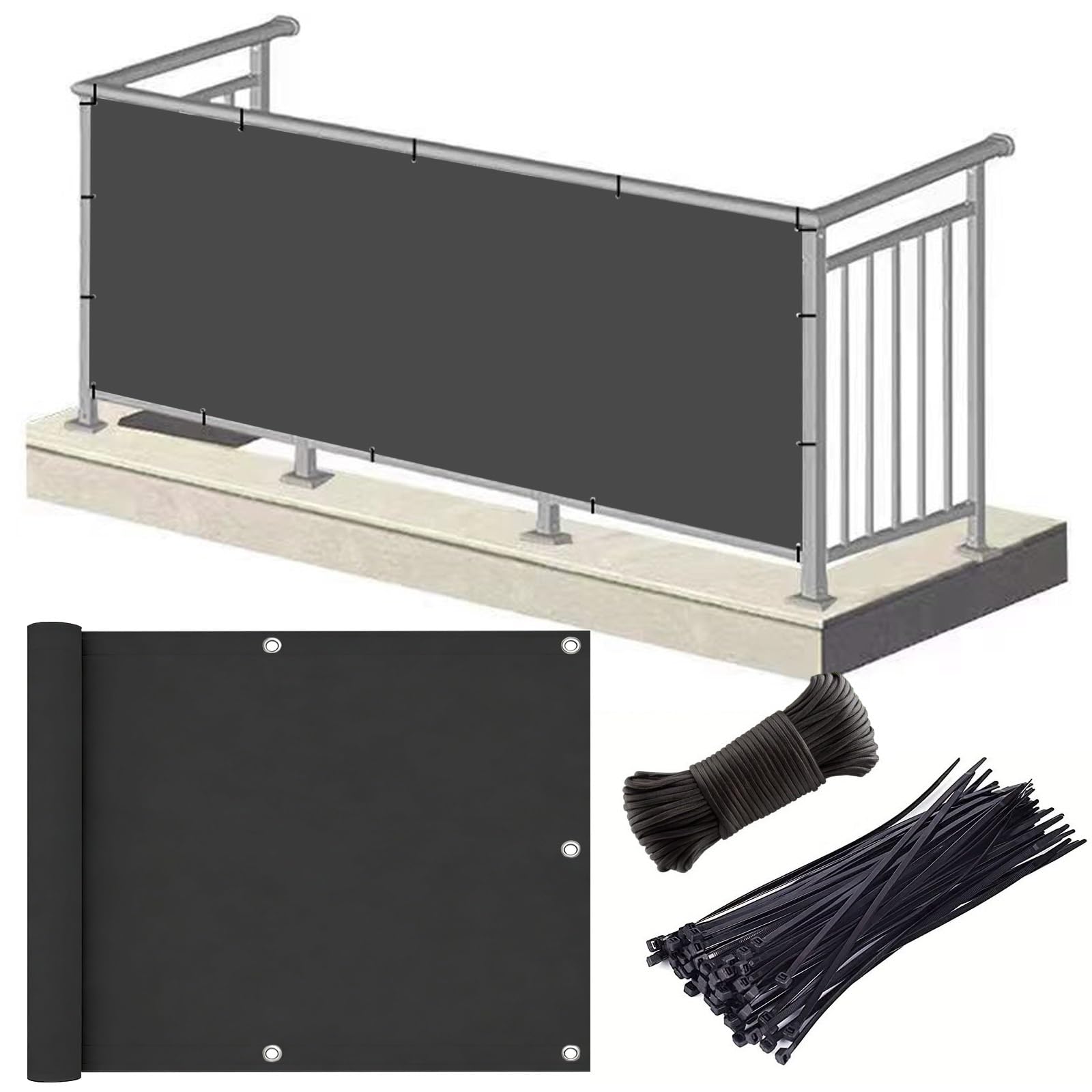 Frangivisto Balcone 0.7 x 1.5 m Protezione Impermeabile Copri Ringhiera Balcone Privacy Frangivento Protezione UV Telo Frangi-Vista per Terrazza e Giardino, Grigio Scuro