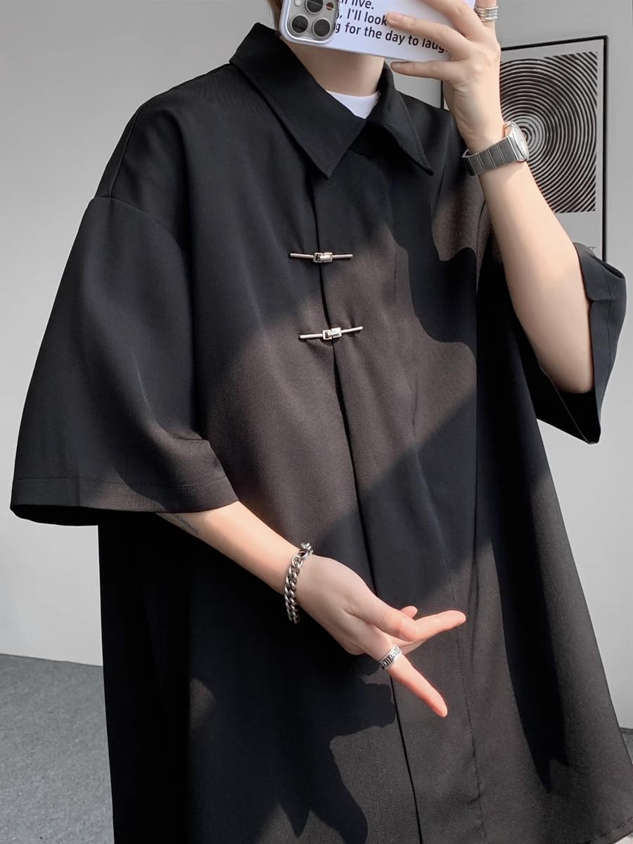 Camisa de Manga Corta para Hombre, Talla Grande, Manga Tres Cuartos, Estilo Verano Holgado.-