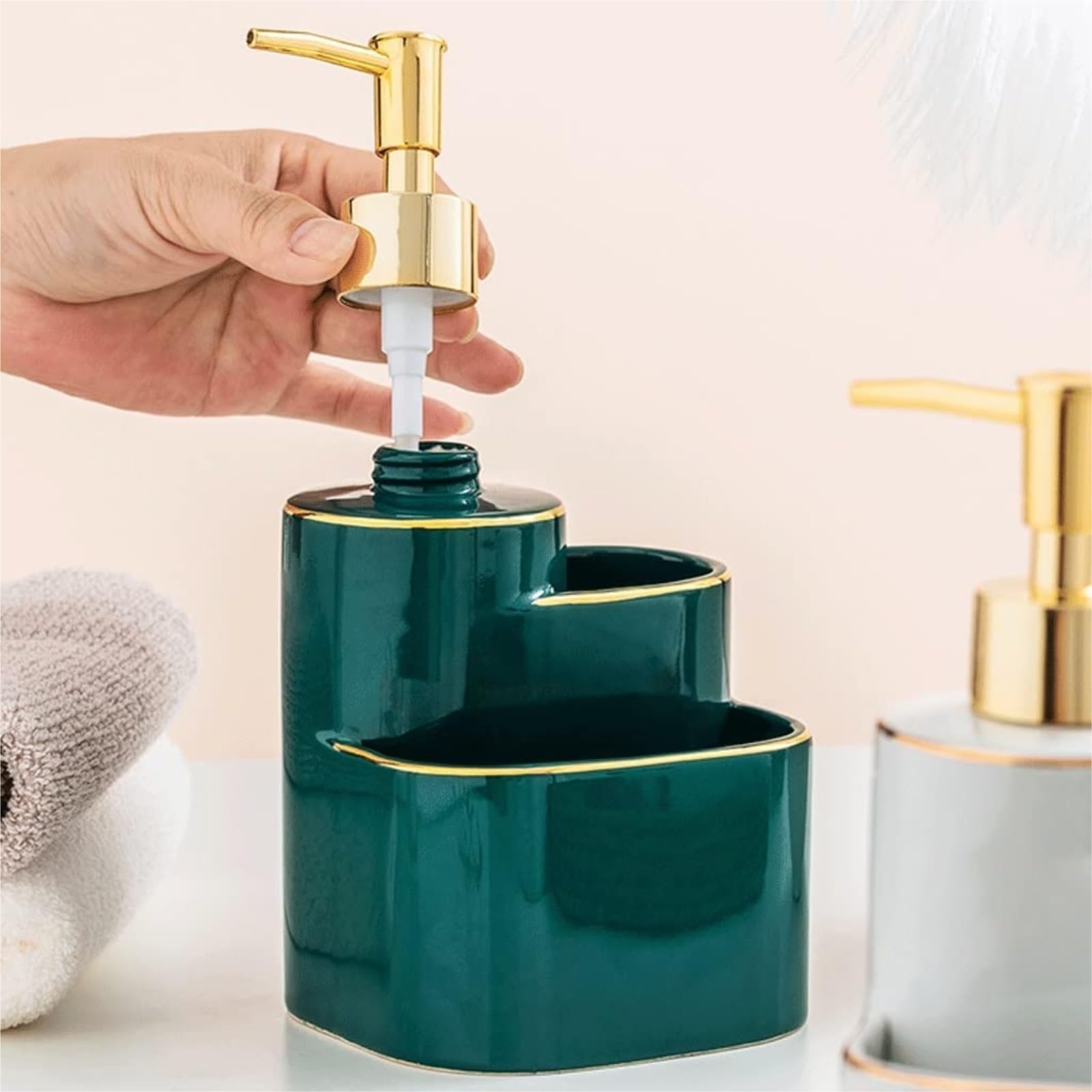 Dispenser Sapone Liquido Dispenser di sapone in bottiglia in ceramica da banco per bagno Bagno
