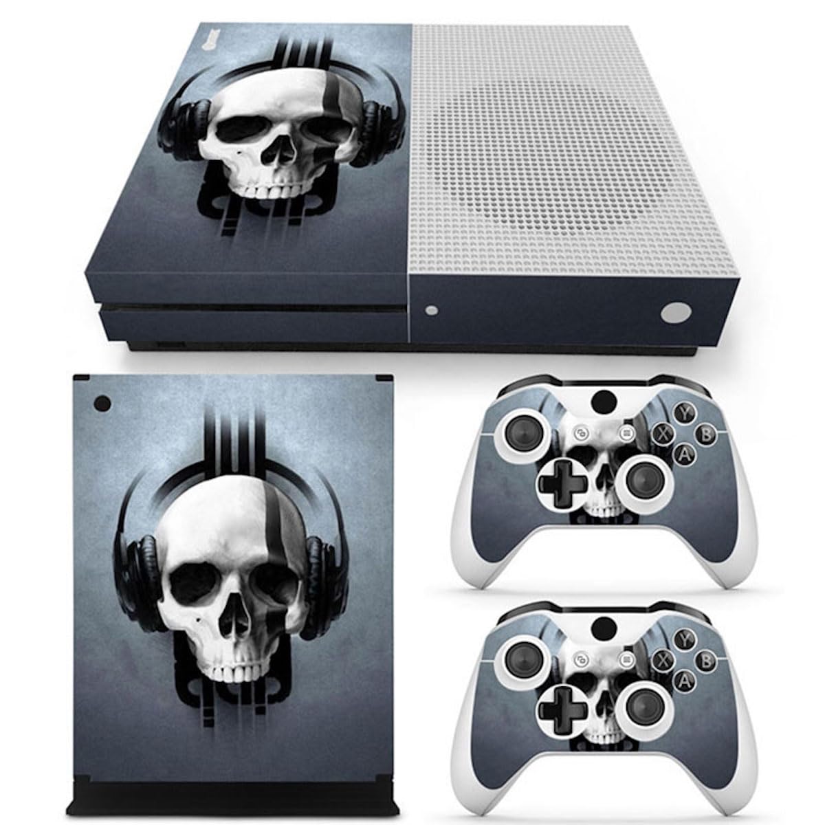Whole Body Protective Vinyl Skin Decal Cover for Microsoft Xbox One Slim Console, Xbox One S Skins Wrap Sticker with Two Free Wireless Controller Decals - White Skull