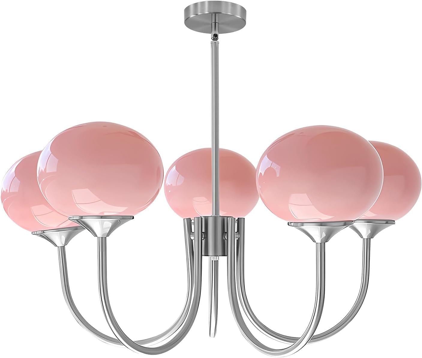 QTYQWC 5 Light Pink Glass Sputnik Chandelier, Modern Pink Glass Pendant Lights, Kitchen Island, Dining Room, Adjustable Height: 7.9-11.8 inches