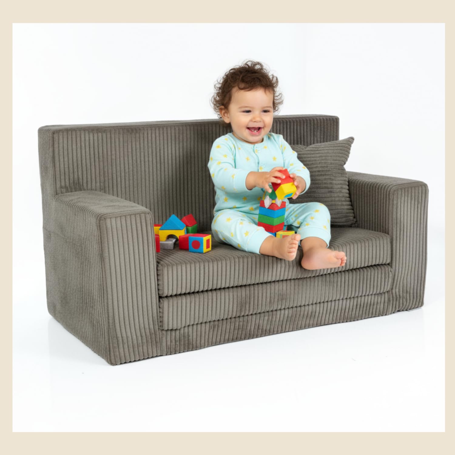 FORTISLINE Canapé pour enfant, dépliable, en velours côtelé, 83 x 47 x 43 cm, avec surface de couchage de 112 cm, canapé pour chambre d'enfant, avec coussin, housse amovible et lavable, certifié