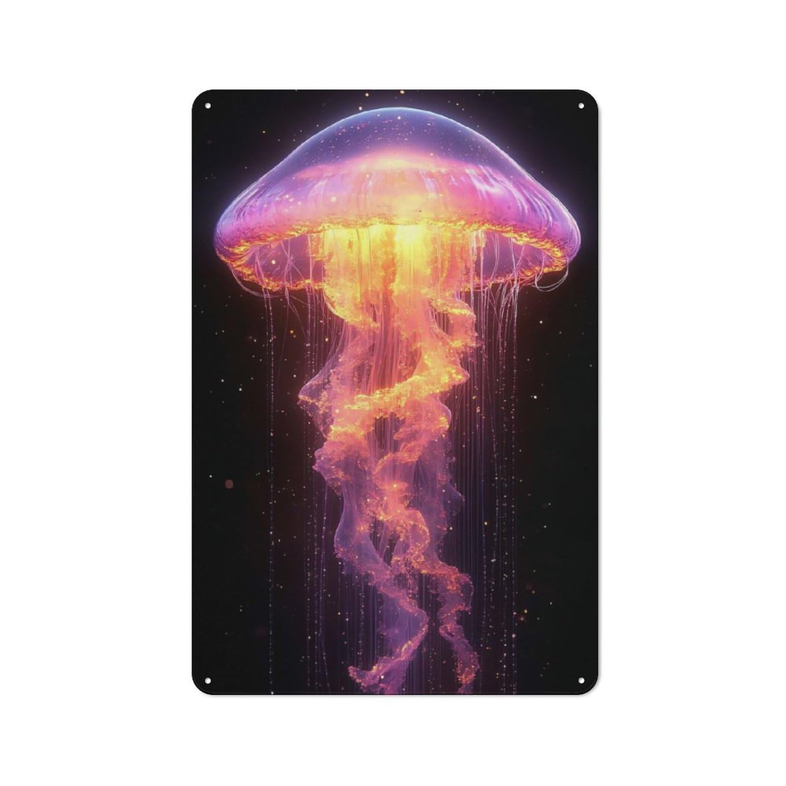 Retro Metal Wall Sign 30x20cm with Glowing Jellyfish in Dark Space for Pub Or Café, for Vintage Wall Decor Fans, for Cafés, Pubs And Restaurants