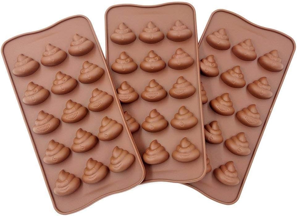 MANSHU 3pc Cute Funny Poop Shape Chocolate Molds, Silicone Baking Molds for Soap, Candy, Fondant, Cake Decorations.