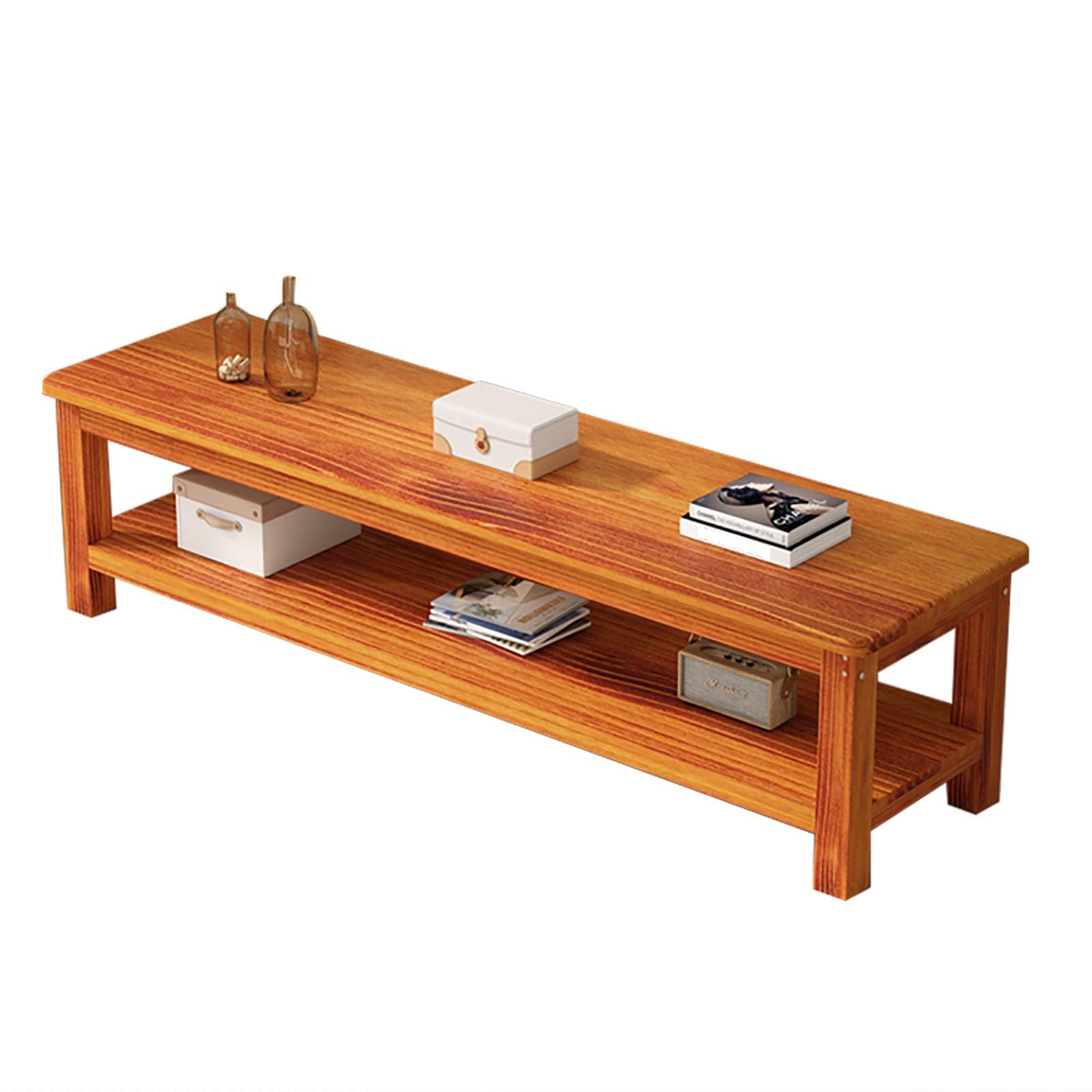 Mobile TV in Legno Massello, Mobiletto TV con Doppio Ripiano e Angoli Arrotondati, Supporto Semplice con Gambe Spesse(Red,31.5in/80cm)