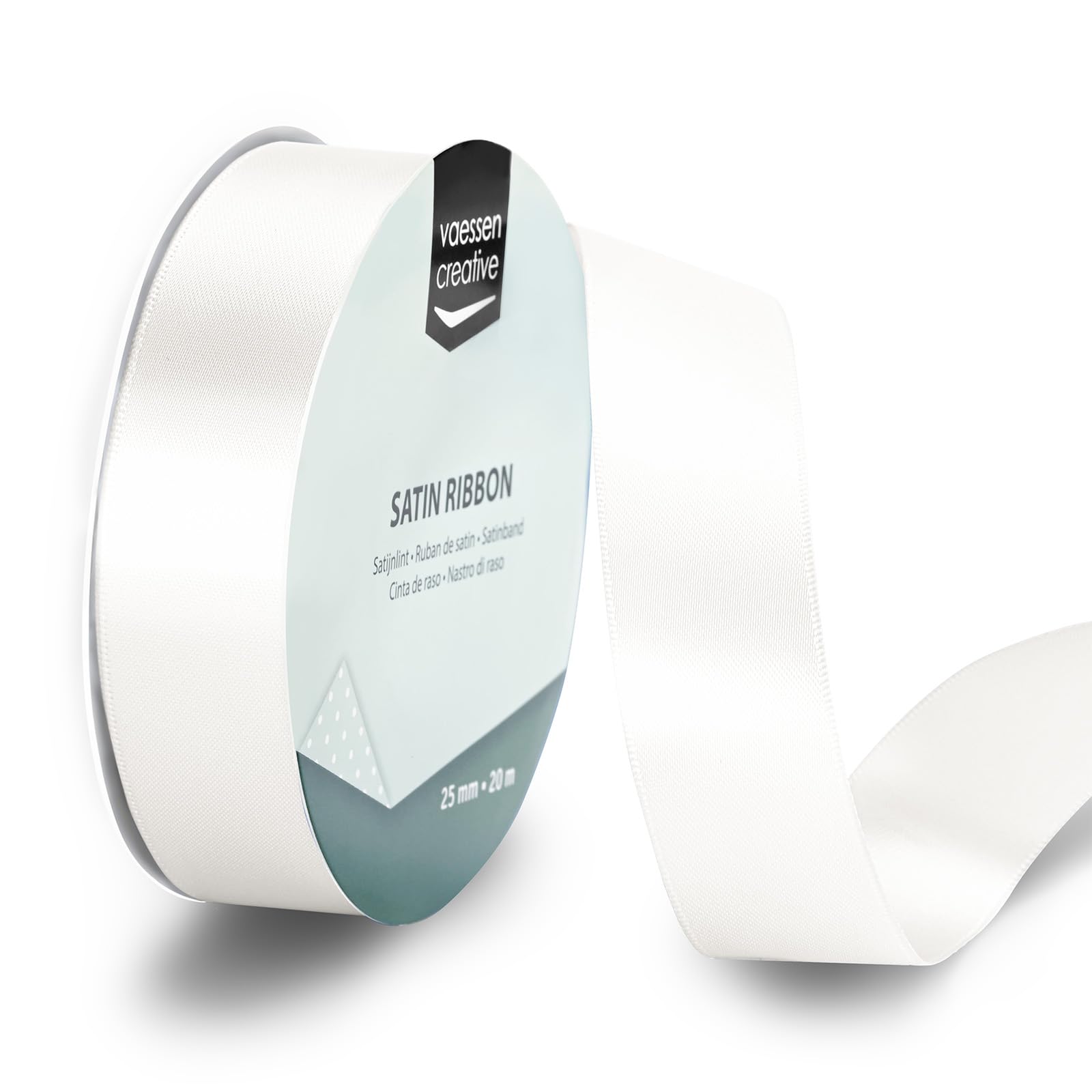 Vaessen Creative Satin Ribbon White - 65.6 ft x 1" - Thin Ribbon for Gift Wrapping and Crafting, 20m x 25mm
