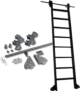 Hårdvarubibliotek för rullande stegar Infällbar hårdvarusats för glidande stege (Ingen stege) + förlängningsskena, mobilt stegskena med runda rör, för bokhylla/loft/Hem (Storlek: 16 fot/500