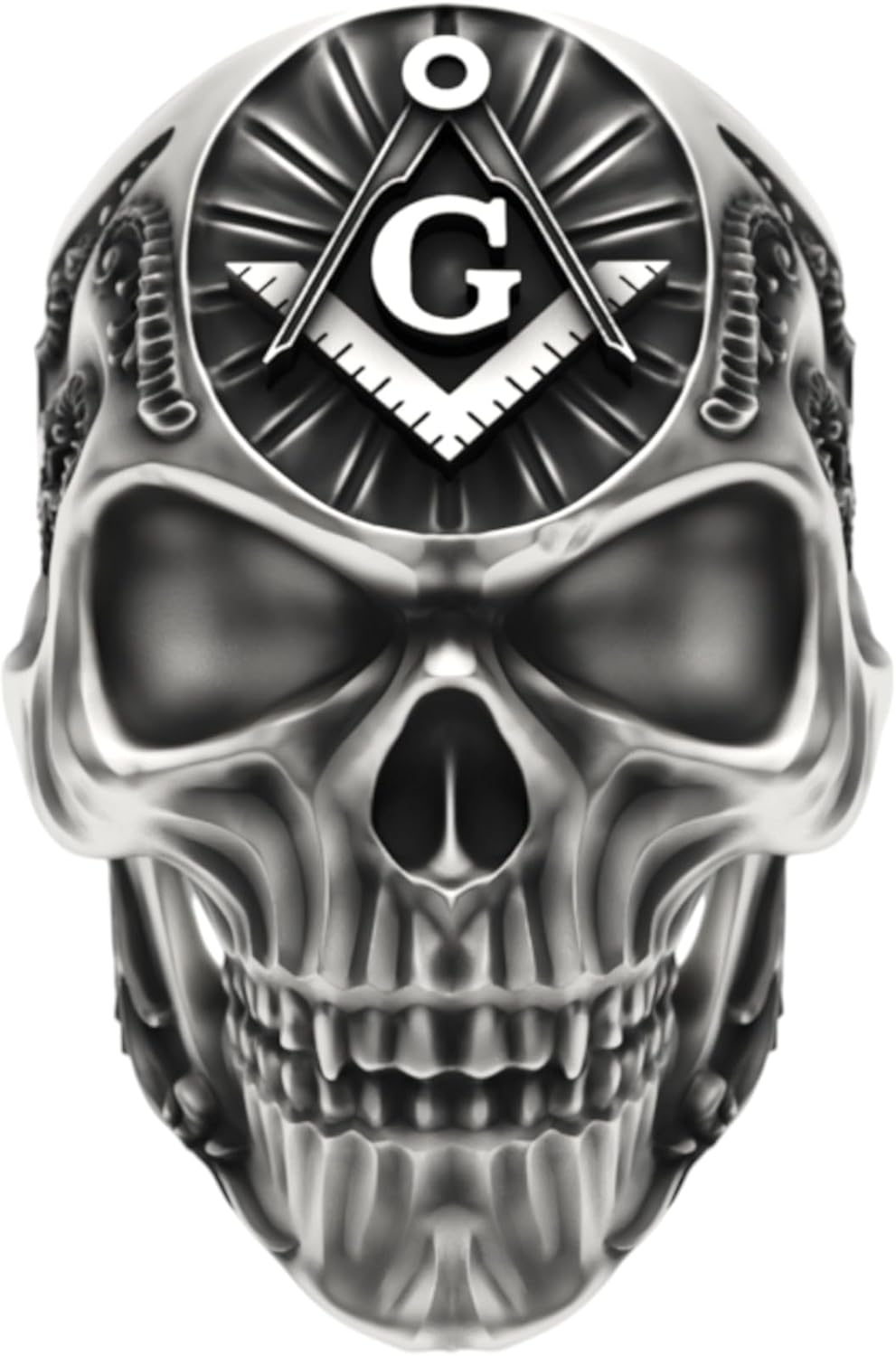 Sterling Silver Masonic Skull Ring - Freemasonry and Gothic Fusion Jewelry
