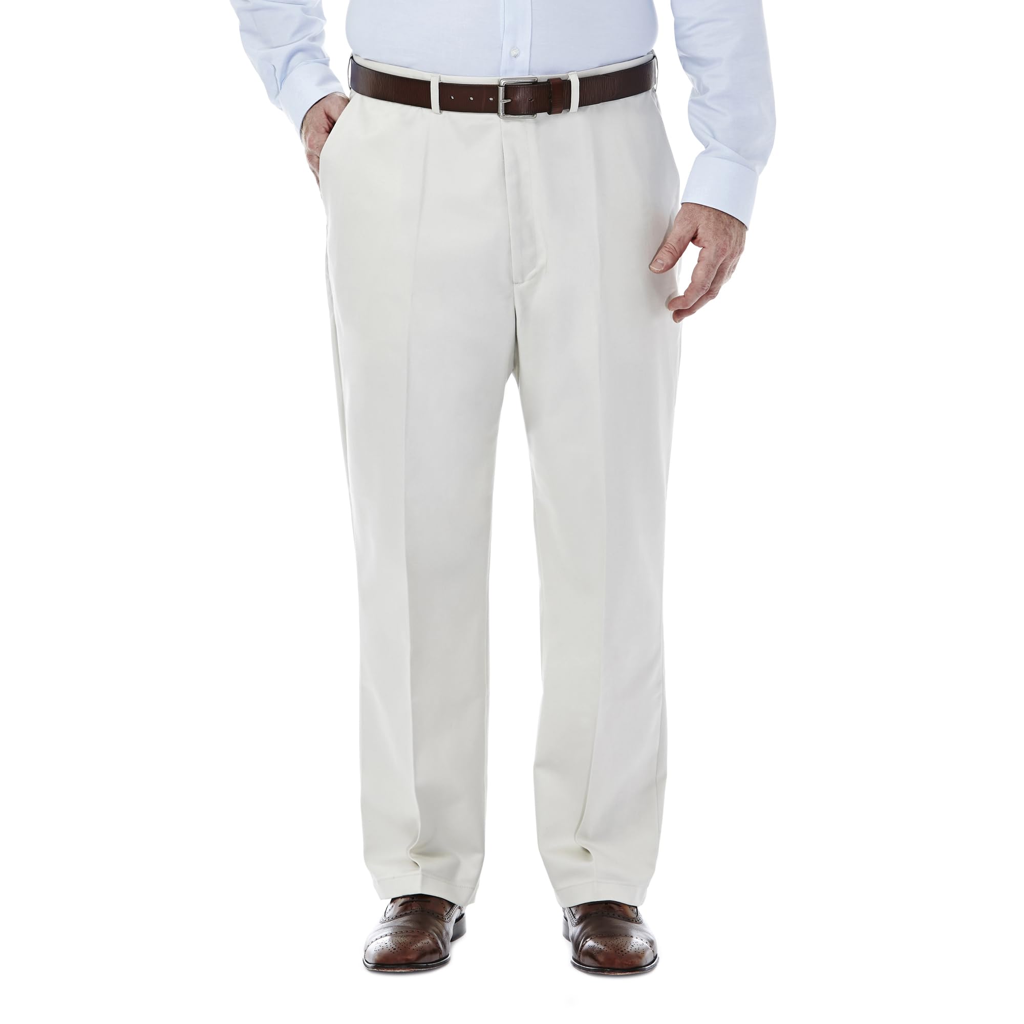 Haggar Men's String Big & Tall Work To Weekend Hidden Expandable-Waist Plain-Front Pant - Beige - 52W X 30L