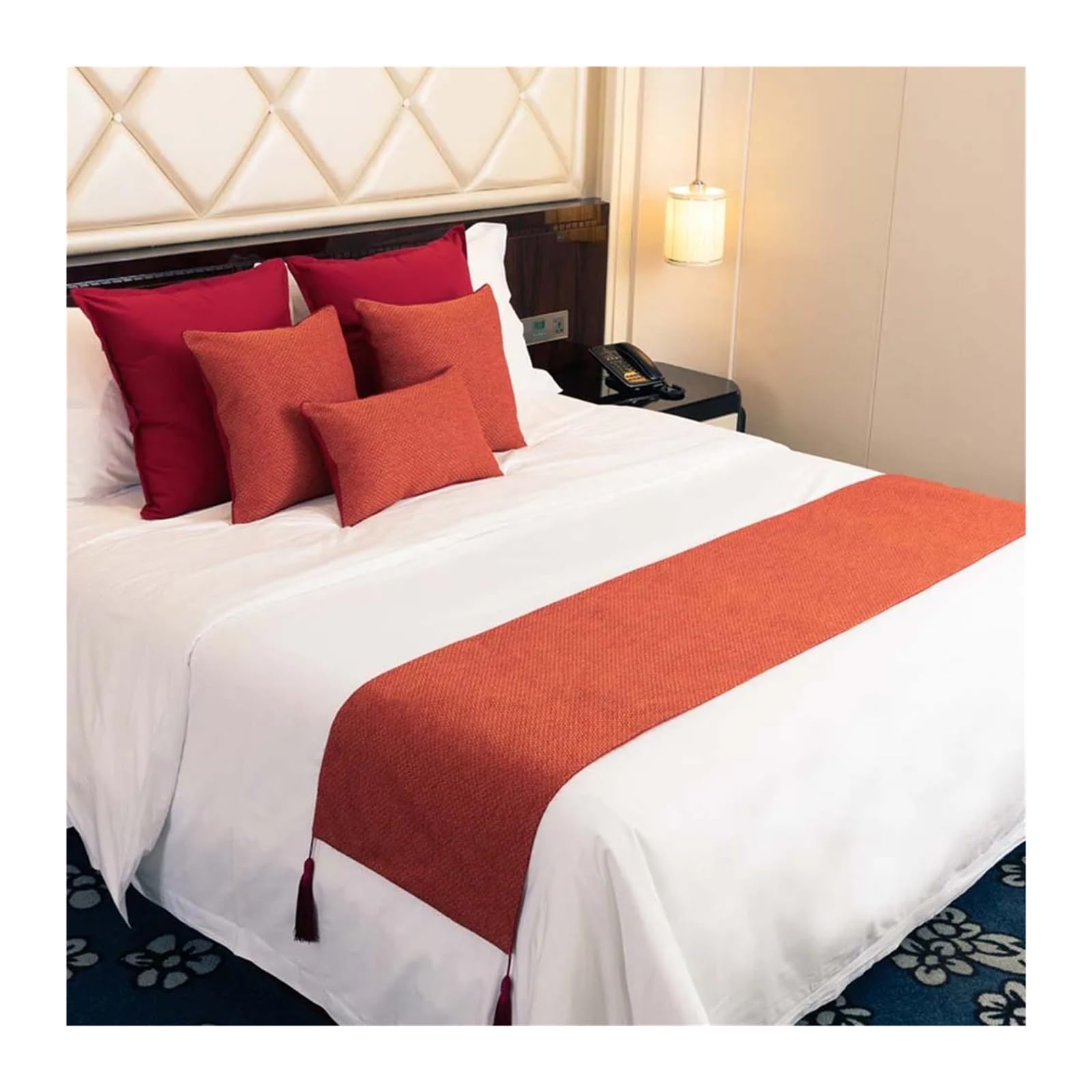 SHENJMAI Bed Runner Two-sided Bed Runner Solid Color Tassels Hotel Bedroom Decor Runners Tail Towel Pillowcase Home Flag(Deep orang,45X210cm-17.7X83inch)