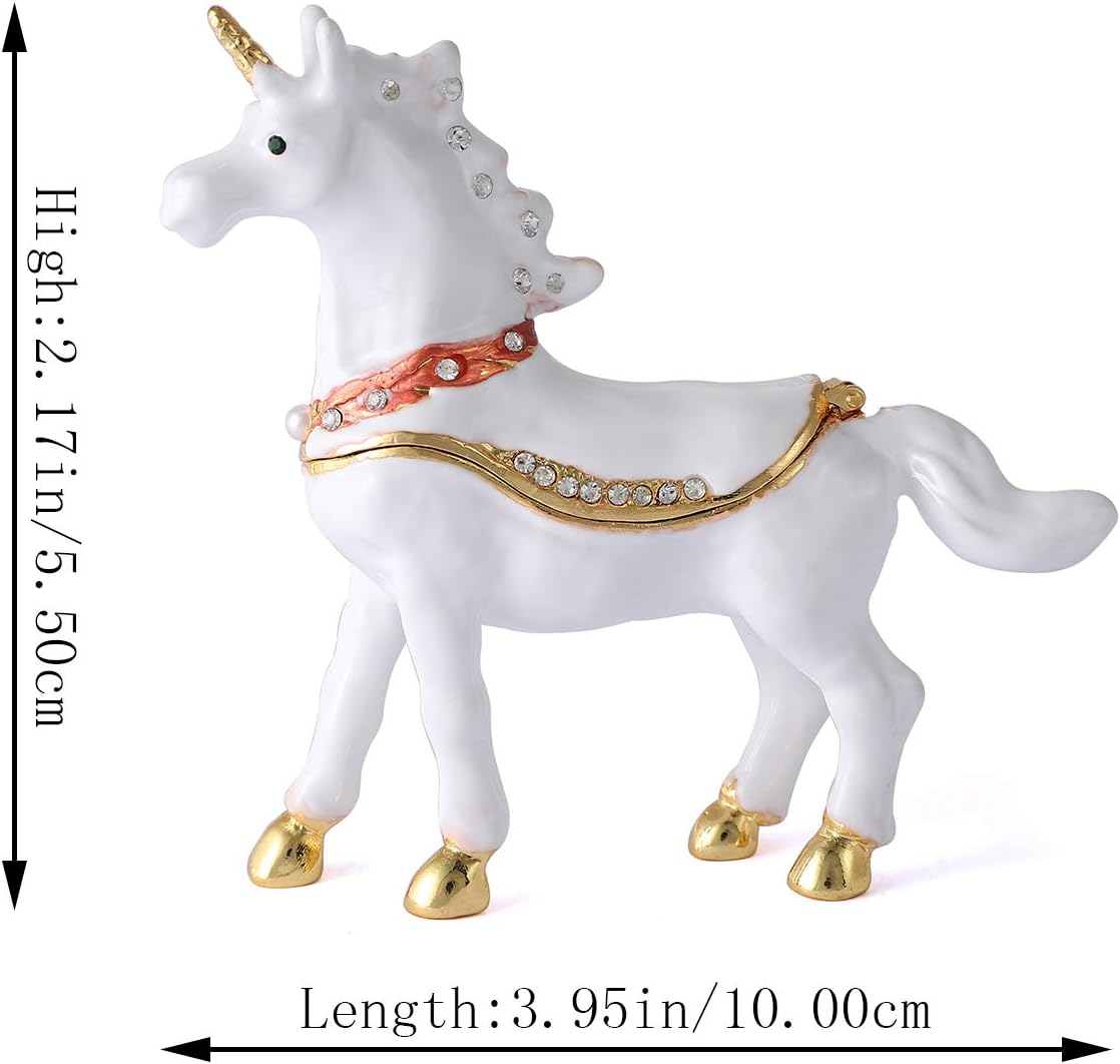 QIFU Vintage Style Hand Painted White Horse Shape Jewelry Trinket Box With Rich Enamel And Sparkling Rhinestones | Unique Gift Home Decor | Best Ornament Your Collection image 3