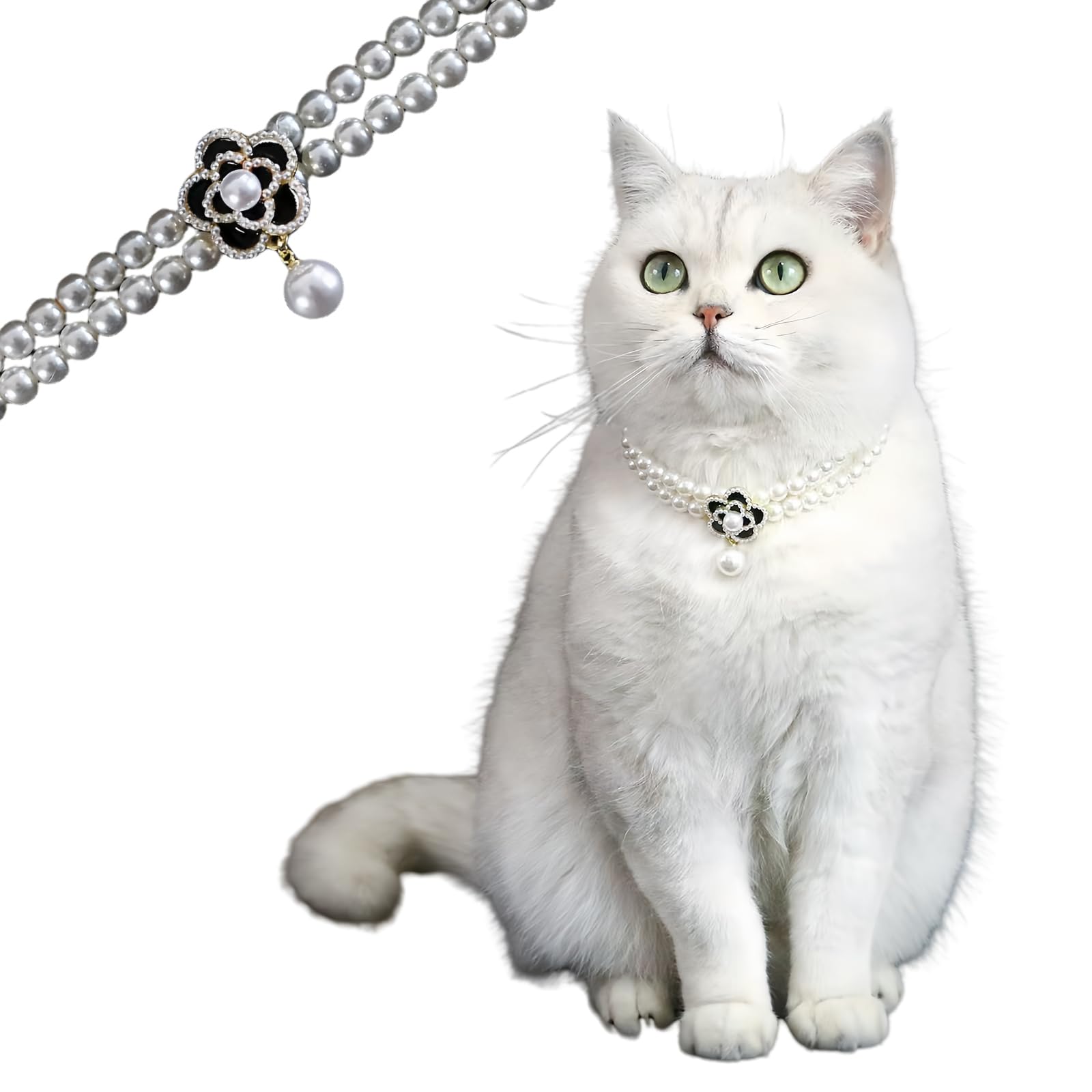Collar de perlas de gato XS con accesorios brillantes para mascotas