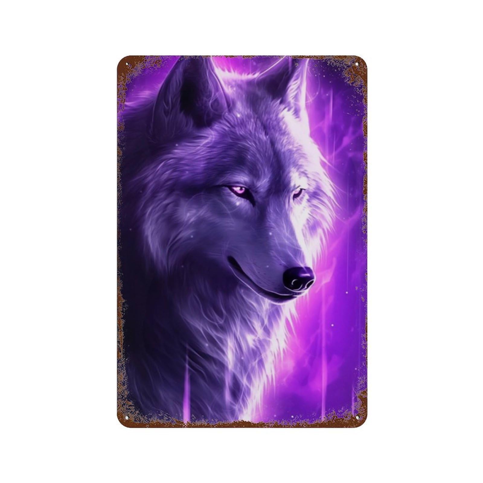 Purple Wolf Spirit Art Print-1 Rusty Metal Tin Sign 11.8"x7.9", Vintage Wall Decor for Garage, Pub Or Kitchen