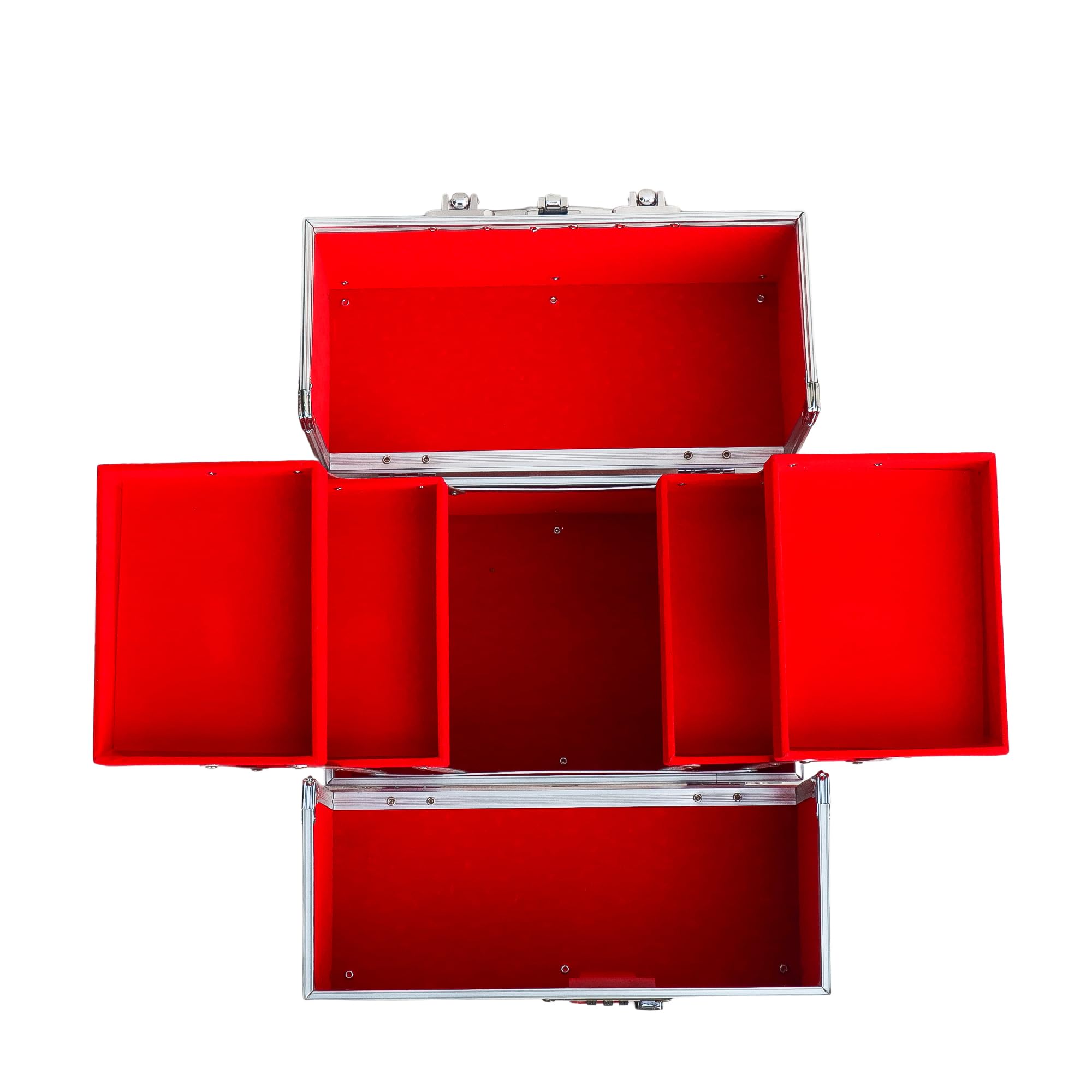 Adson Professional Makeup Box Cosmetics Case Jewelry Organiser Vanity Make Up Storage Box Beauty Train Case Lockable with Keys (Diamond Glow Red) 4