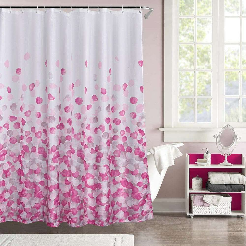 Polyester Petal Design Shower Curtain with 12 Hooks, Standard, 72" x 72" Set of 1