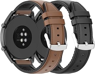 Watch Bands Compatible with Amazfit Bip 5/GTR 3/GTR 4/GTR 2/GTR 2e/GTR 2 eSIM/GTR 47mm Bands Replacement, 22mm Leather Wristband Strap Replacement Bracelet for Amazfit GTR 3 Pro Smart Watch Accessories (Black+Brown)