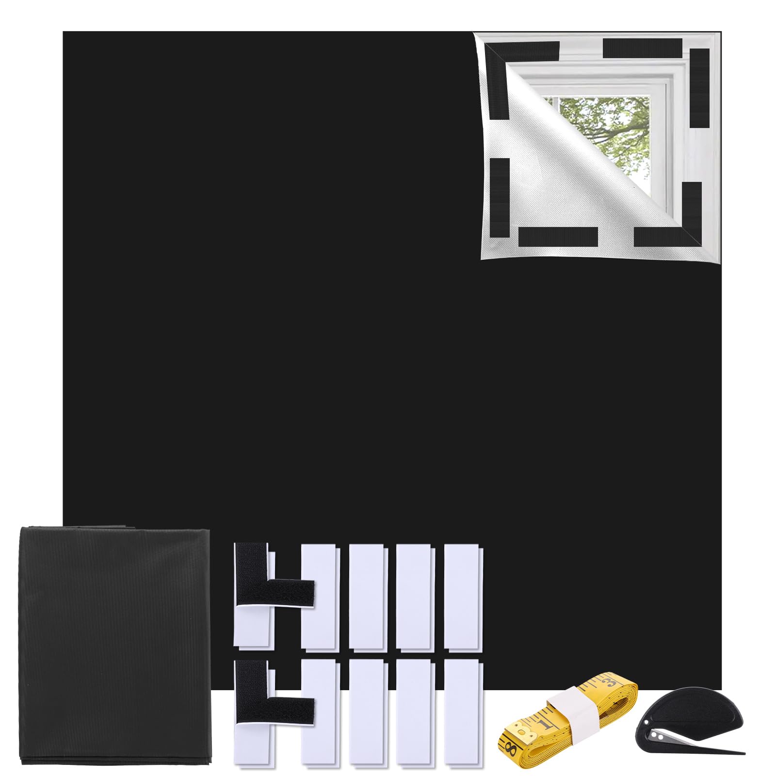 Blackout Blind 100% Light Blocking, Portable No-Drill Window Cover with Strong Adhesive & Velcro, DIY Cut-to-Fit for Any Size, Ideal for Bedroom Nursery RV (200x145cm)