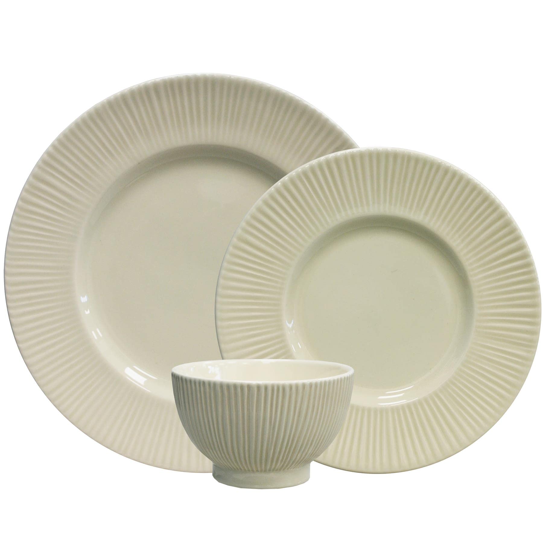 12PC Riscada Earthenware Dinner Set: 4 Dinner Plates, 4 Side Plates & 4 Bowls - Dishwasher & Microwave Safe.