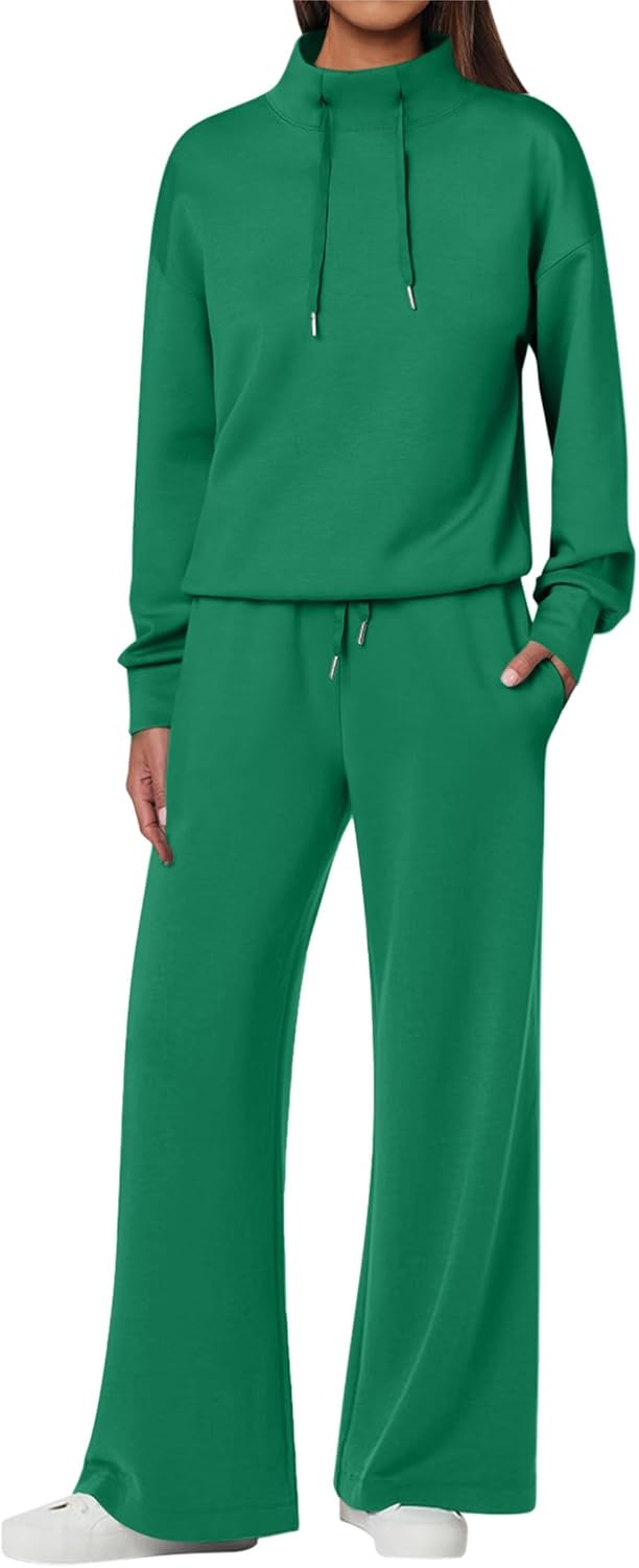 ANRABESS Womens 2 Piece Outfits Sweatsuit Set 2025 Fall Drawstring Sweatshirt Wide Leg Sweatpant Lounge Set Tracksuit