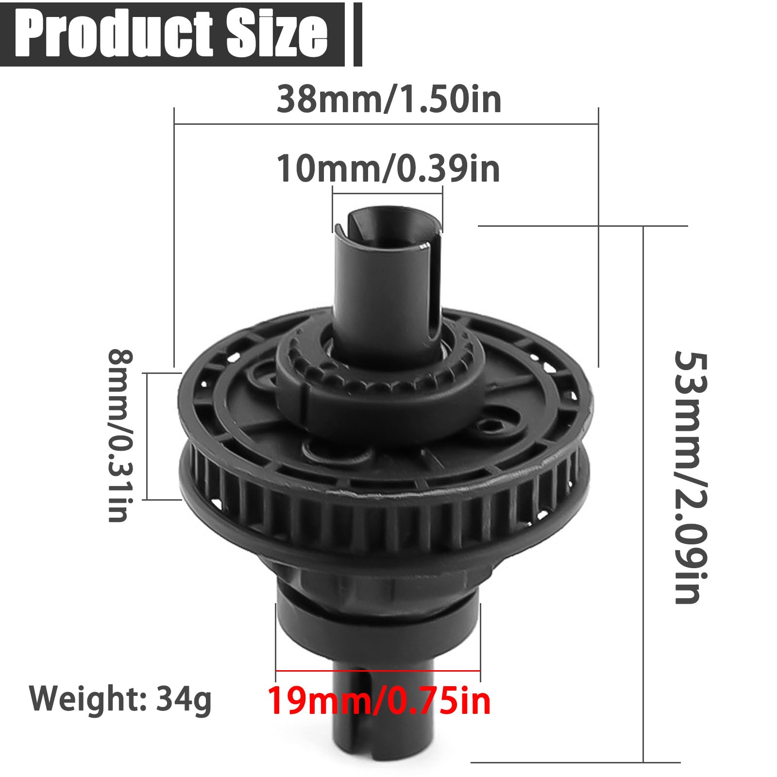 1:10 RC Car Differential Gear Set - 38T Pulley, Plastic Gear Differential for Sakura S/XI/XIS/CS/D4/D5/Ultimate/DGS/DGX/DGXI/DG5/DG7/DGW Models (Note: DGW Requires Both Front & Rear Replacement)