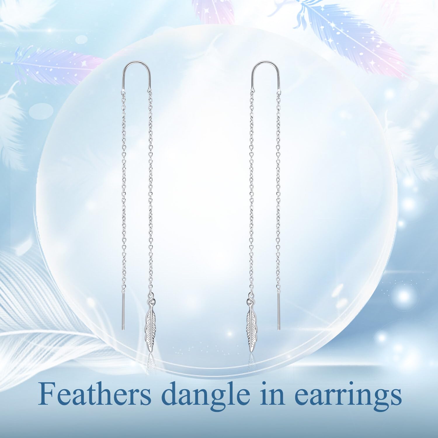 Pendientes de plumas de plata de ley, pendientes largos de plumas para mujer (pendientes de plumas).