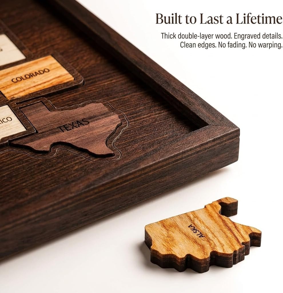 Wooden USA Travel Map Puzzle, 12"x10" image 4