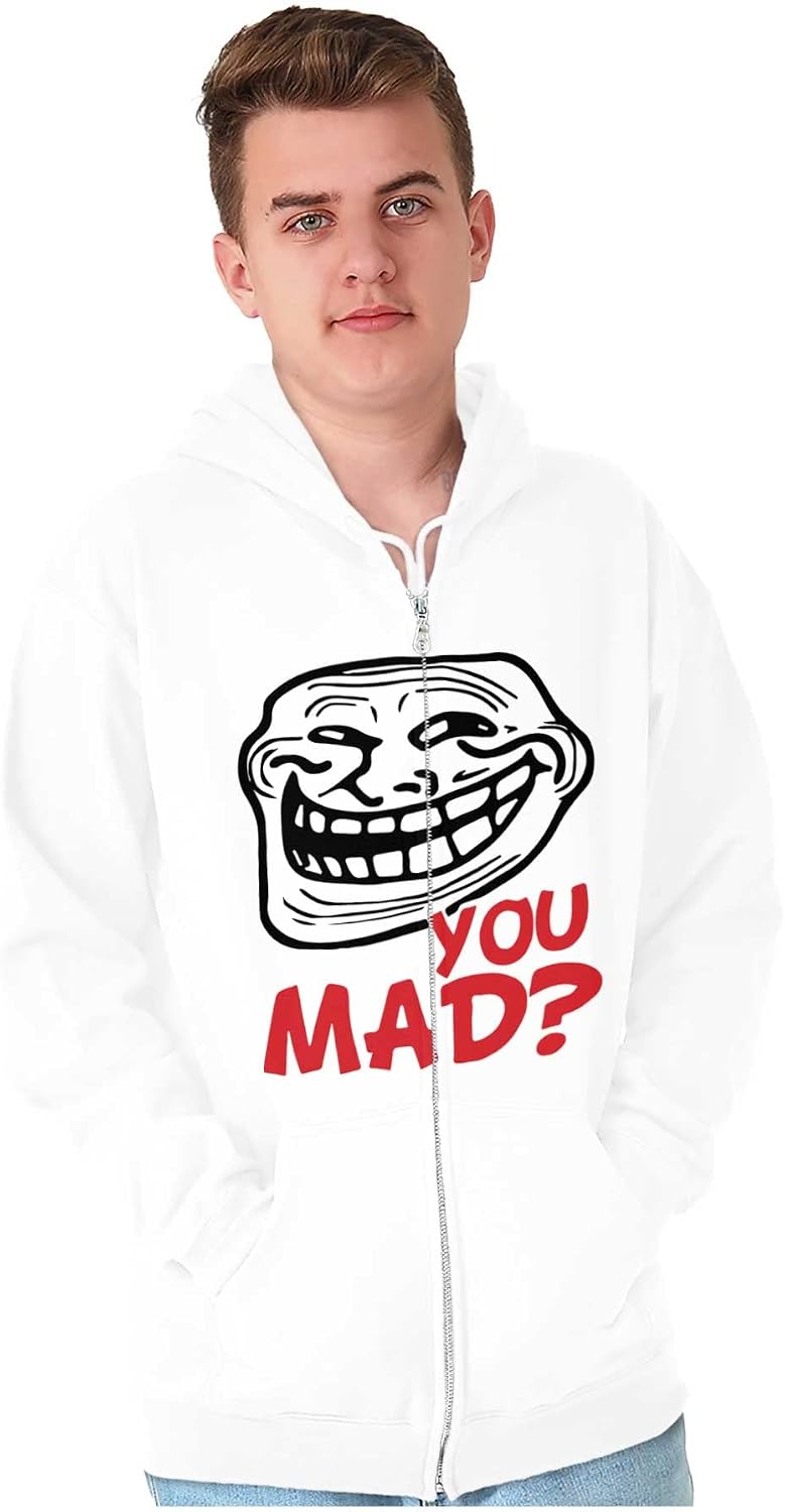 Brisco Brands Troll Face You Mad Trollface Meme Zip Up Hoodie Mens Womens