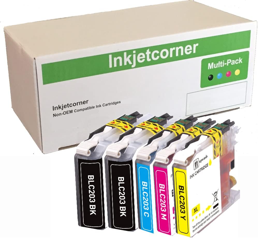 5 Pack Compatible Ink Cartridges Combo + Chip Replacement for LC203 LC203XL BLC203 MFC-J460DW MFC-J480DW MFC-J485DW MFC-J680DW MFC-J880DW MFC-J885DW