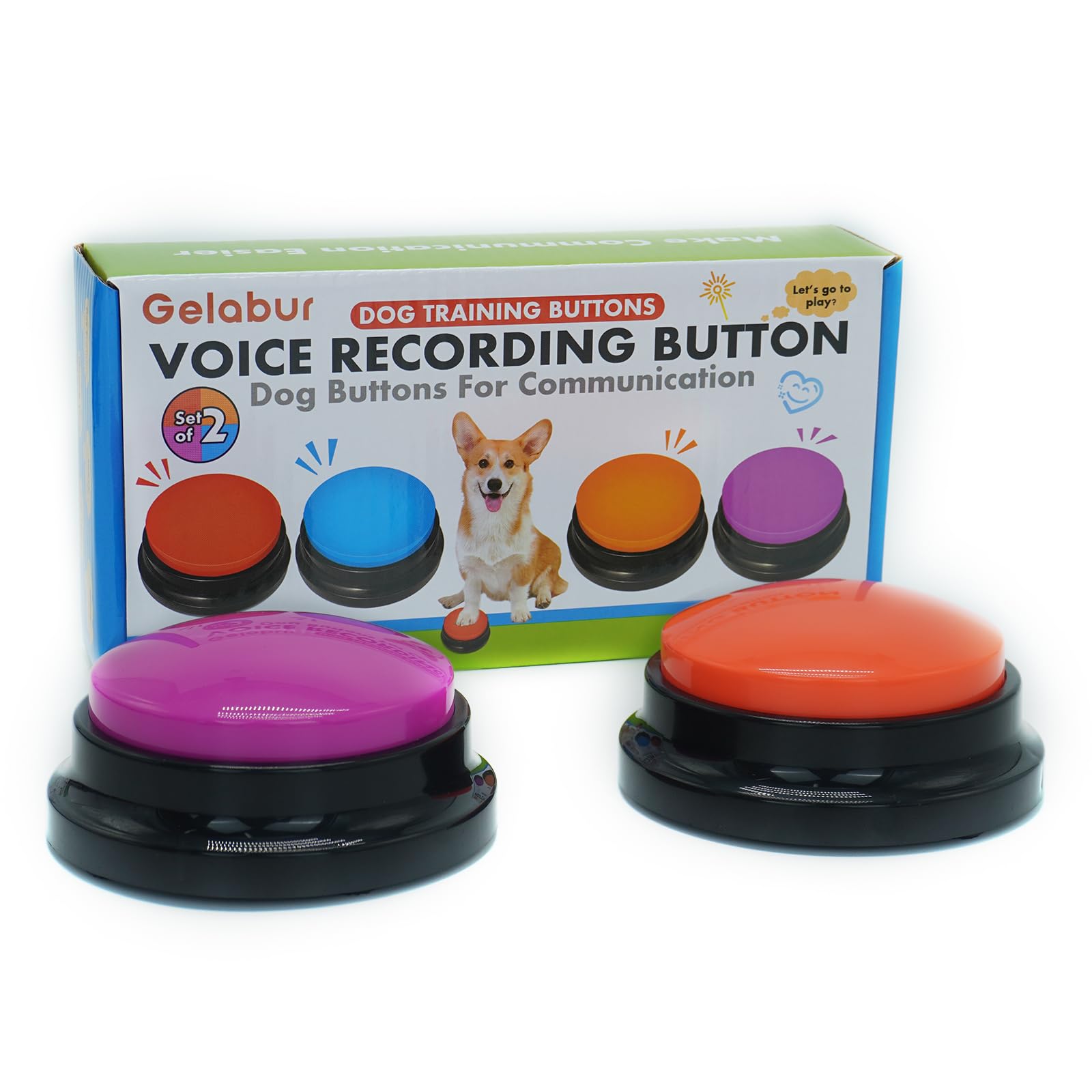 Gelabur Set di 2 pulsanti per comunicazione, registrabili vocalmente, per l'addestramento del cane, per imparare a parlare, per animali domestici, strumenti per parlare facilmente