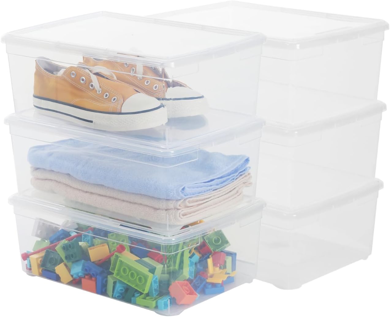 Shoe Storage Box Clear Plastic Stackable Storage box with Lid Durable Closet Containers for Shoes, Crafts and Art Supplies (6 Pack-12Qt (5-in))