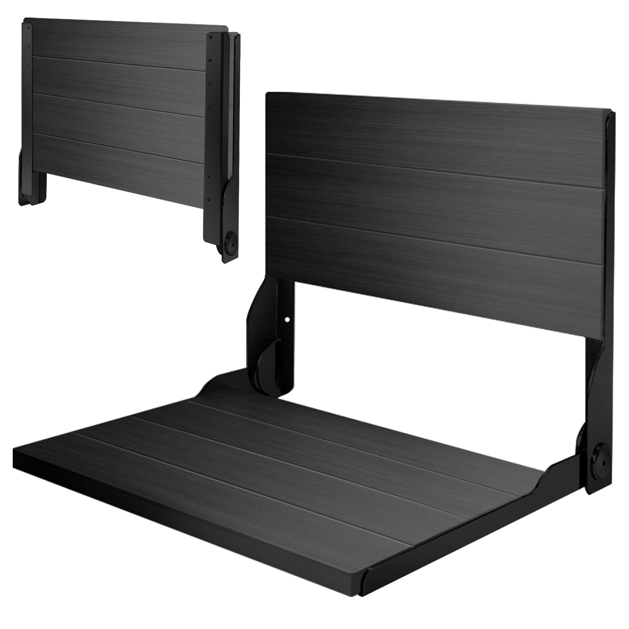 Photo 1 of ***MISSING HARDWARE***Teak Shower Bench, Folding Shower Chair Wall Mounted, Wood Folding Shower Seat, Teak Shower Bench for Inside Shower, 20 Inch Wide, 500 lbs Capacity (All Black, 20'' W x 16'' D x 20'' H)