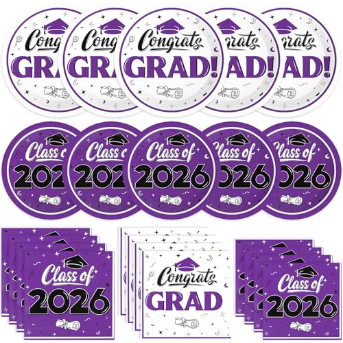 Graduation Paper Plates and Napkins Class of 2026 Party Supplies 50 Guests