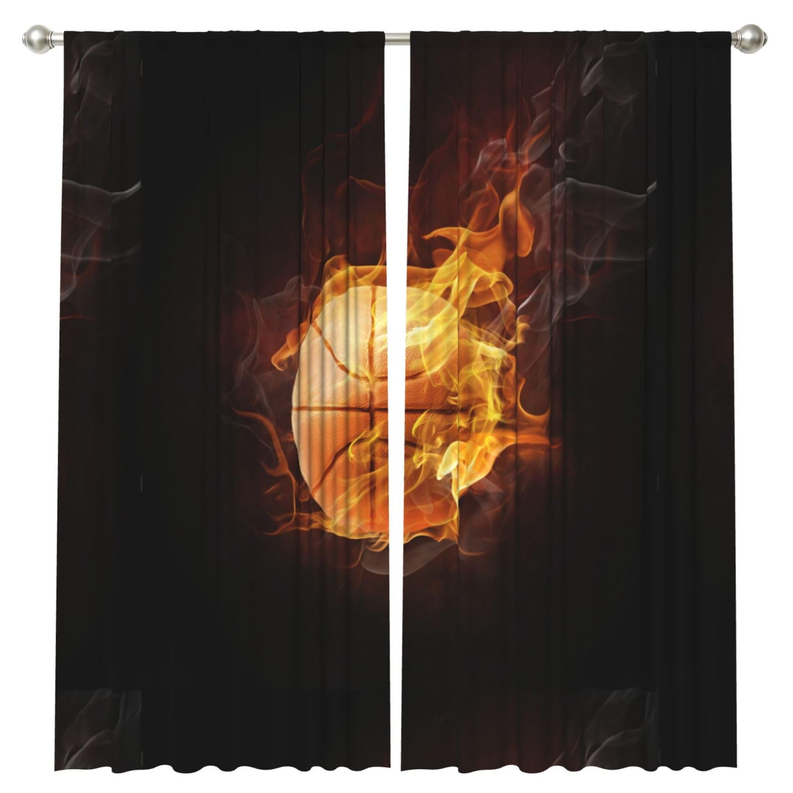 InOmak Basketball Fire, 2 Panels Window Curtains 52 x 84 Inch Blackout Curtains for Living Room Bedroom