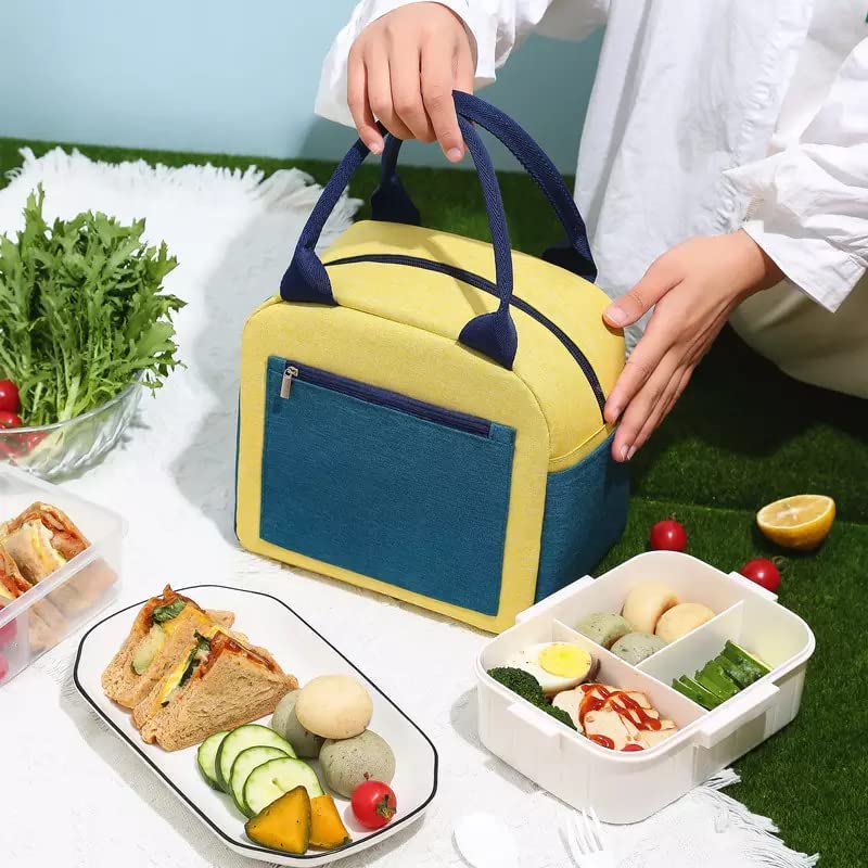 Image of Insulated Lunch Bag for Office, School, Men, Women, Hot & Cold Lunch Box, Tiffin Pouch (Lunch Bag with Side Zipper Pocket - Yellow)